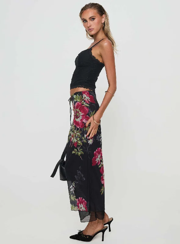 Paganio Maxi Skirt Black Floral