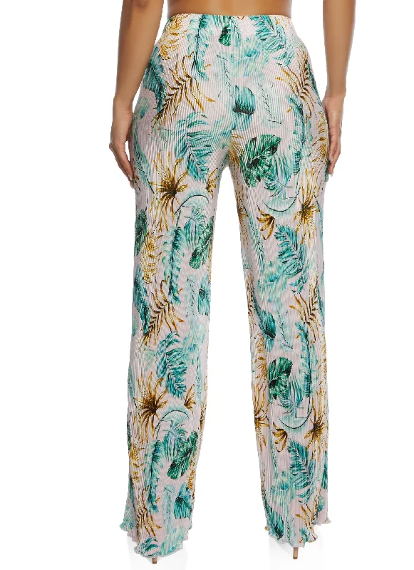 Almost Famous Plisse Palm Print Wide Leg Pants