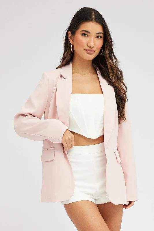 Pink Jacket Long Sleeve Collar Neck