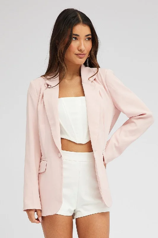 Pink Jacket Long Sleeve Collar Neck