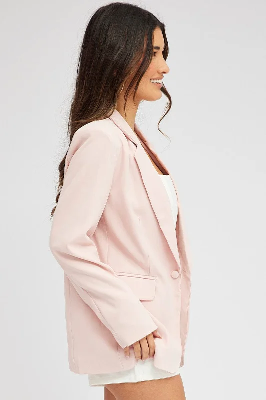 Pink Jacket Long Sleeve Collar Neck