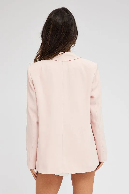 Pink Jacket Long Sleeve Collar Neck