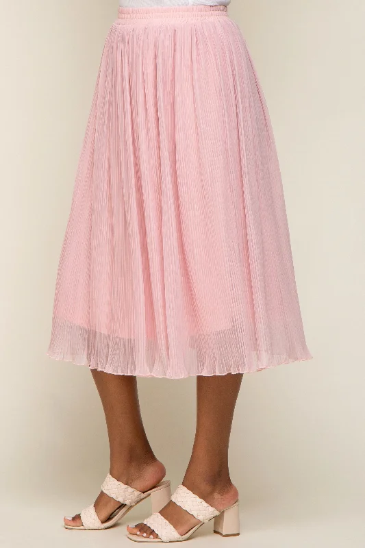 Pink Pleated Midi Skirt