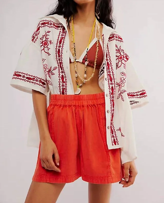 Poplin Pull On Shorts In Mandarin Red