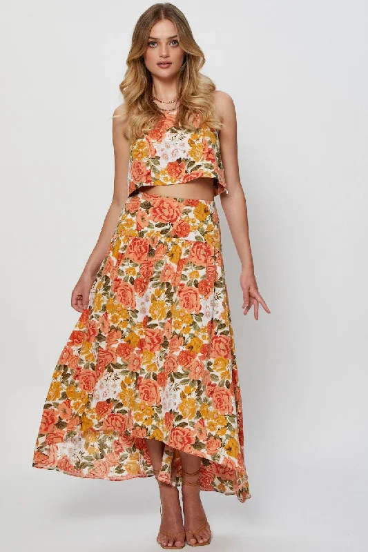 Print Maxi Skirt High Rise