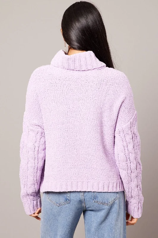 Purple Cable Knit Jumper High Neck