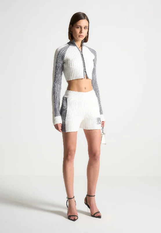 Rib Knit Track Shorts - Off White/Grey