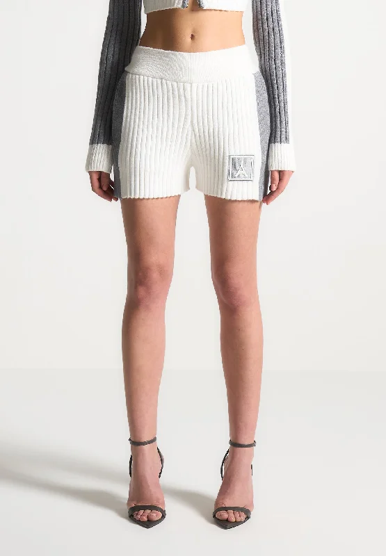 Rib Knit Track Shorts - Off White/Grey