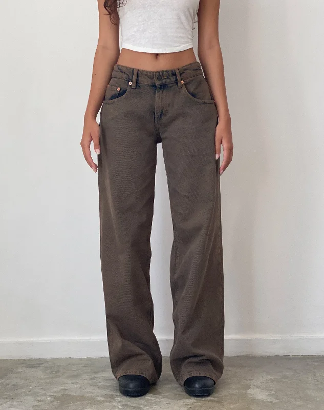 Roomy Extra Wide Low Rise Jeans in Dark Sand