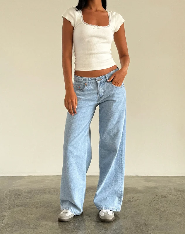 Roomy Extra Wide Low Rise Jeans in Light Wash Blue