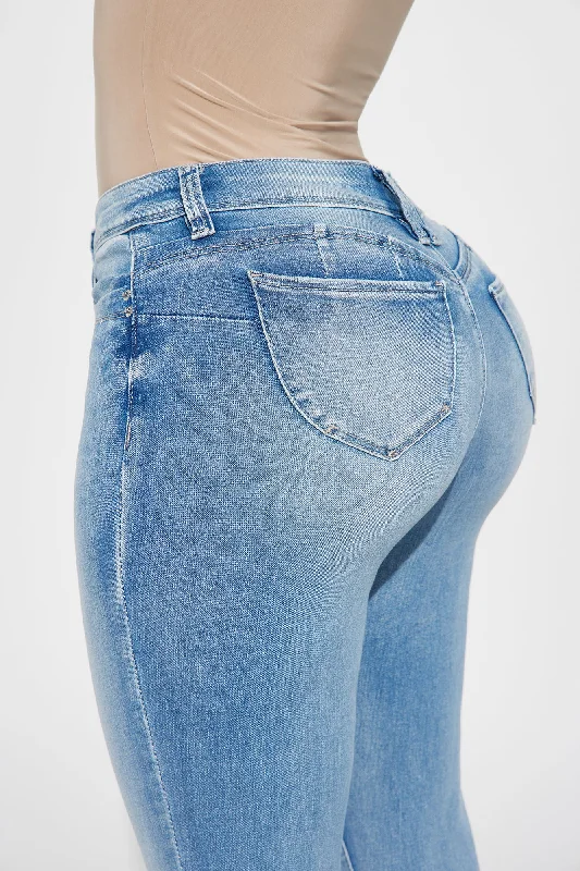 Someone New Booty Lifting Stretch Bootcut Jeans - Light Wash