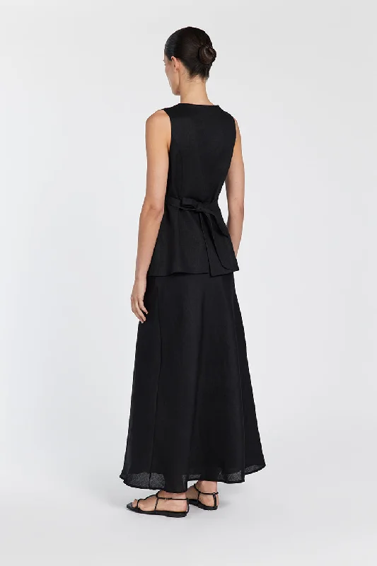 SYRAH BLACK LINEN MIDI SKIRT