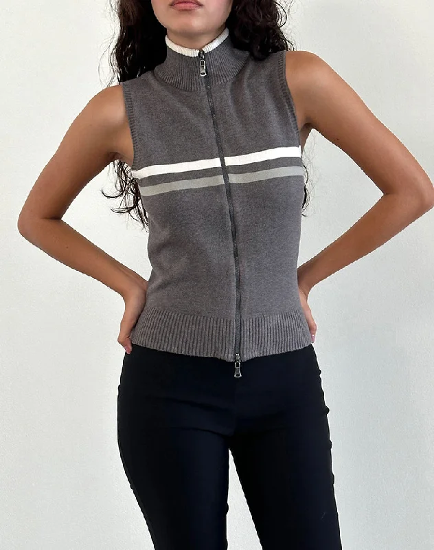 Tabeya Sleeveless Knit Jacket in Grey