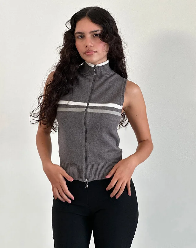 Tabeya Sleeveless Knit Jacket in Grey