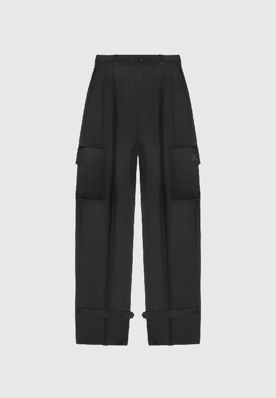 Tailored Pleated Cargo Trousers - Black