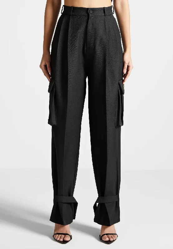 Tailored Pleated Cargo Trousers - Black