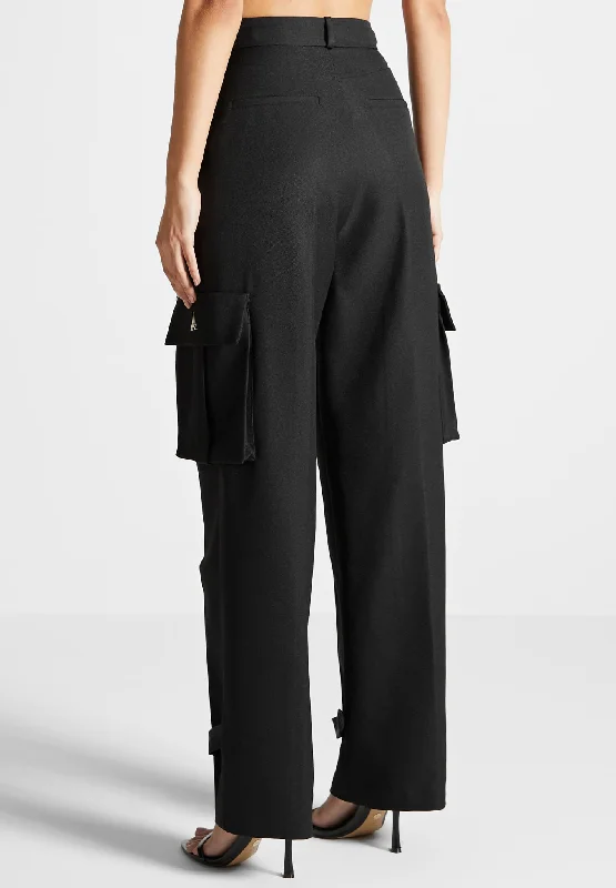 Tailored Pleated Cargo Trousers - Black