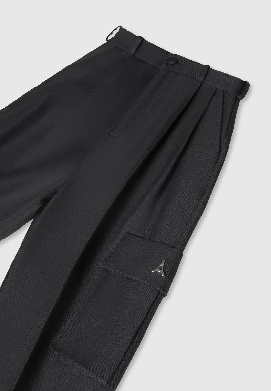 Tailored Pleated Cargo Trousers - Black