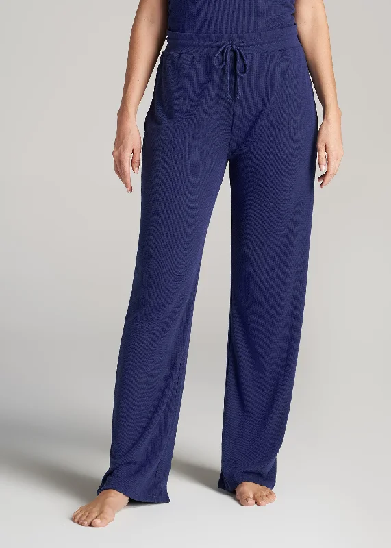 Open-Bottom Waffle Lounge Pants for Tall Women in Midnight Blue