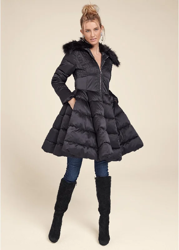 Peplum puffer coat - Black