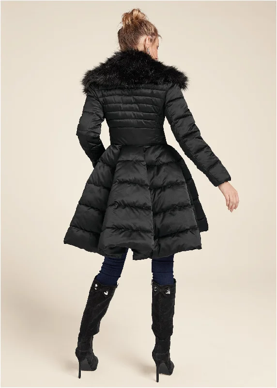 Peplum puffer coat - Black