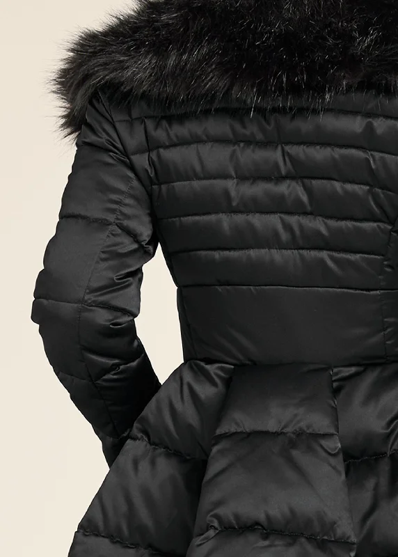 Peplum puffer coat - Black