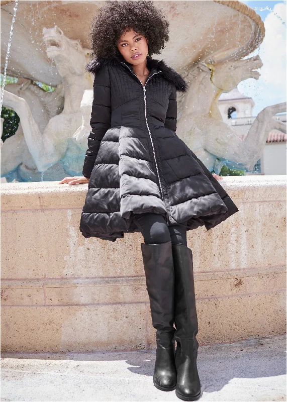 Peplum puffer coat - Black