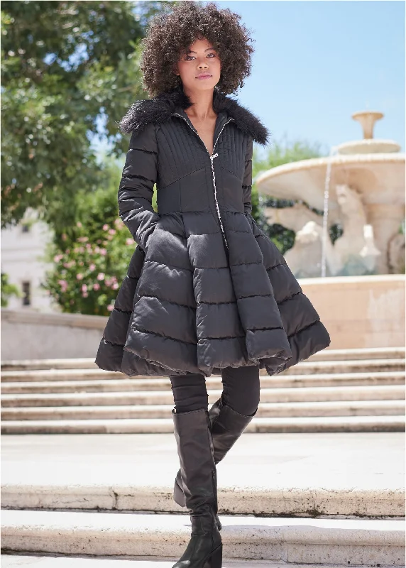 Peplum puffer coat - Black