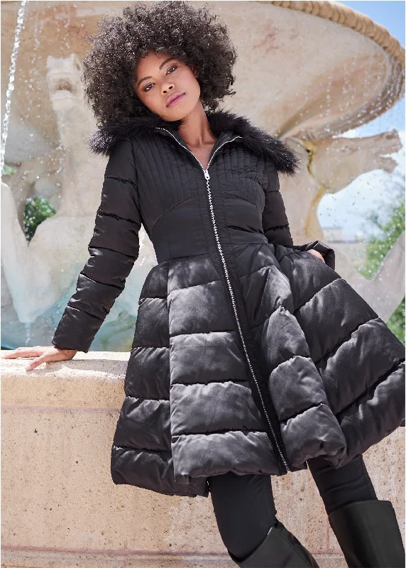 Peplum puffer coat - Black