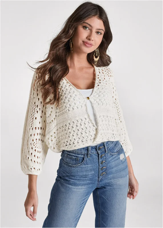 Open stitch cropped sweater - Cream