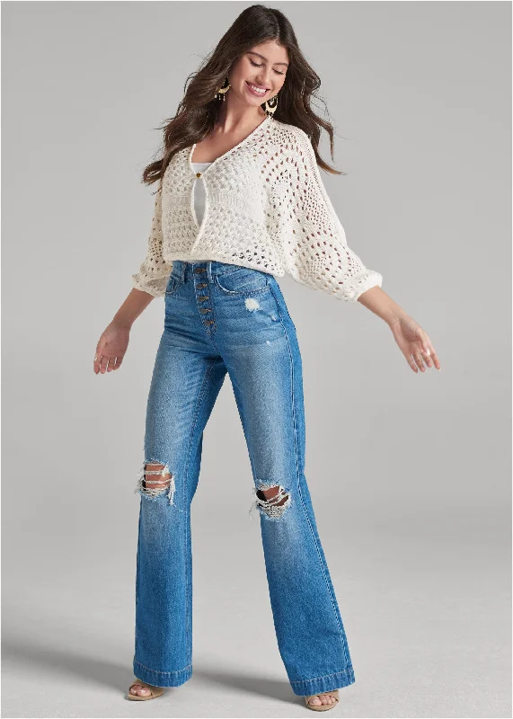 Open stitch cropped sweater - Cream