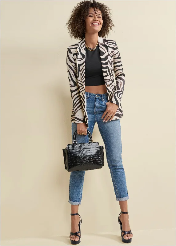 Zebra print blazer - Black & Natural