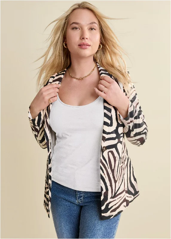 Zebra print blazer - Black & Natural