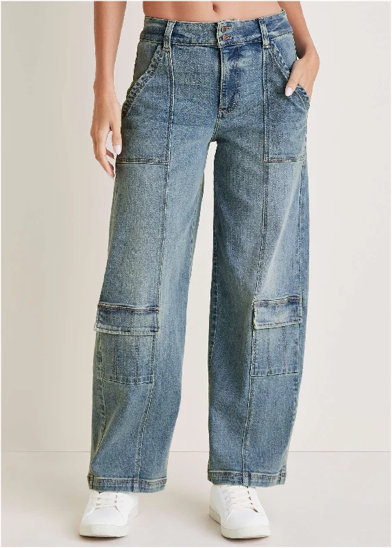 Cargo wide leg jean - Light Wash