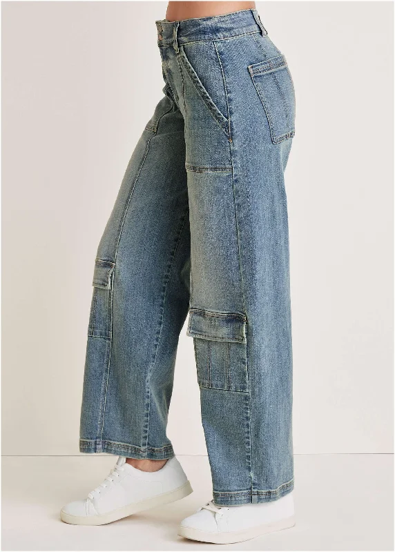 Cargo wide leg jean - Light Wash