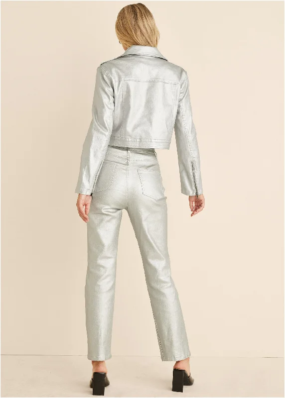 Metallic moto jacket - Silver Metallic