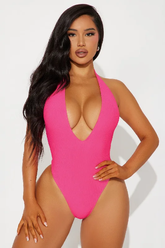 Cayman Islands Retreat Textured Lace Up 1 Piece Swimsuit - Neon Pink