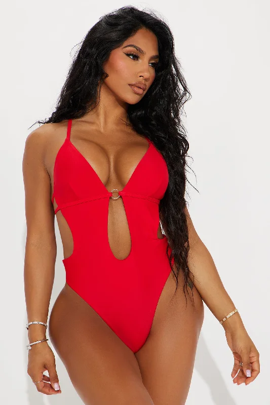 Crystal Strappy 1 Piece Swimsuit - Red