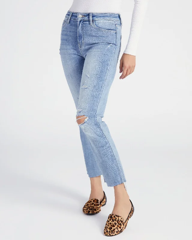 Distressed Straight-Leg Crop Jeans