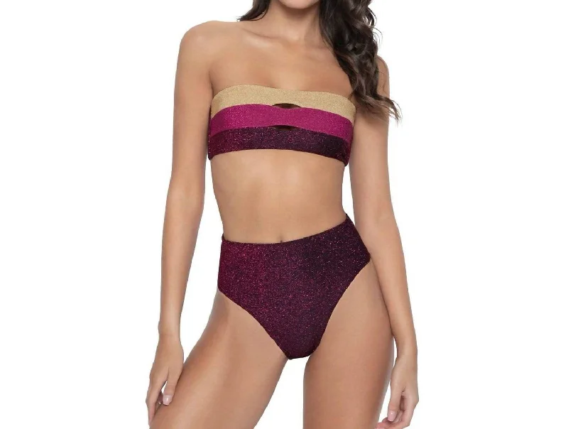 Hillary High Waisted Bikini Bottom In Garnet