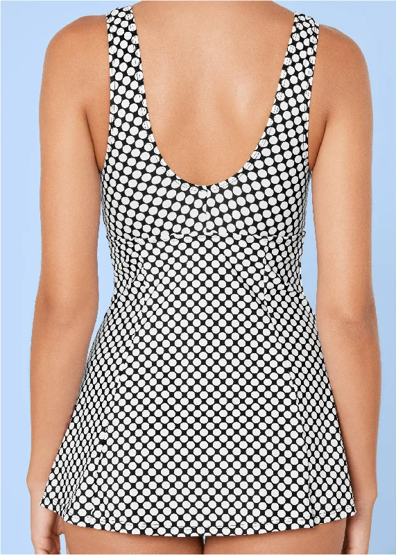 Tie-front swim dress - Dainty Dots