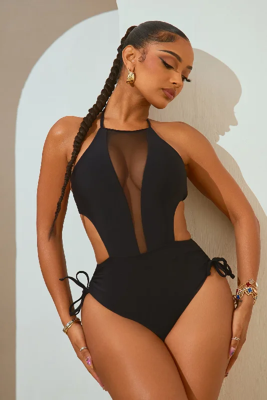 Karly Mesh Cutout 1 Piece Swimsuit - Black