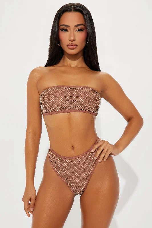 Kimora Rhinestone Fishnet 2 Piece Bikini Sunsuit - Mocha