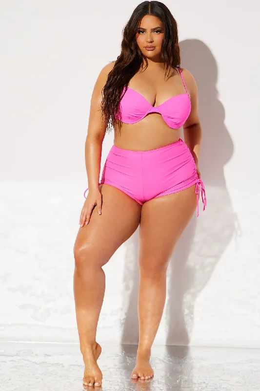 Maui Ruched Side Short Bikini Bottom - Hot Pink