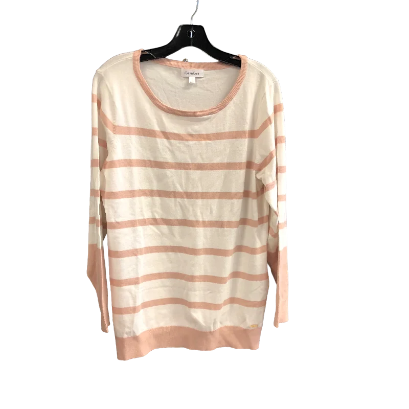 Sweater By Calvin Klein In Pink & White, Size: L