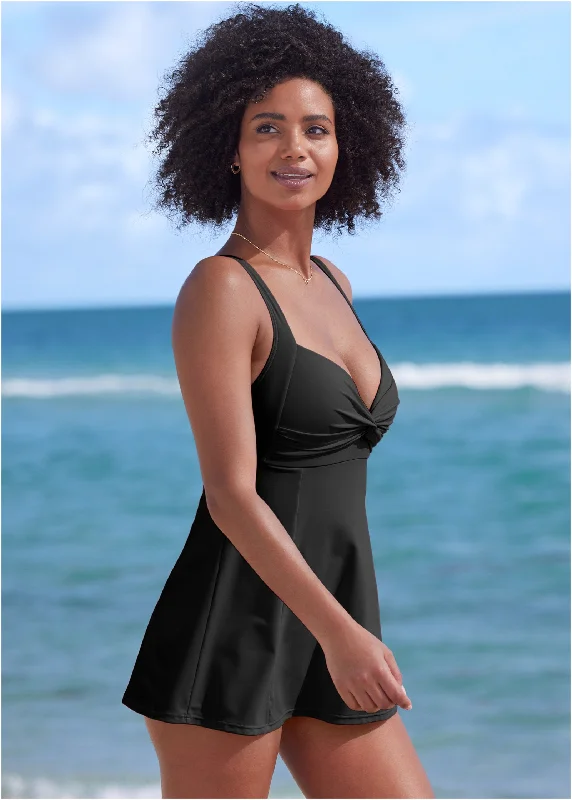 Fit and flare swim dress - Black Beauty