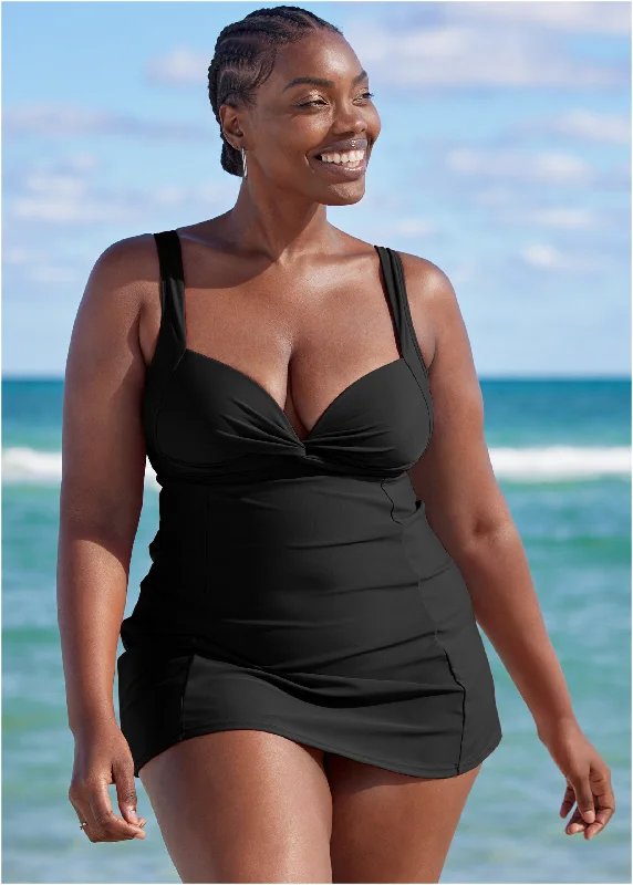 Fit and flare swim dress - Black Beauty