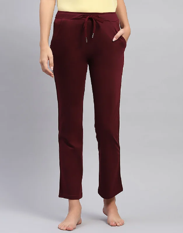 Women Maroon Solid Regular Fit Lower