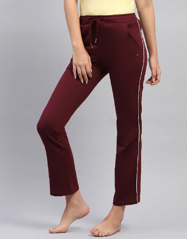 Women Maroon Solid Regular Fit Lower