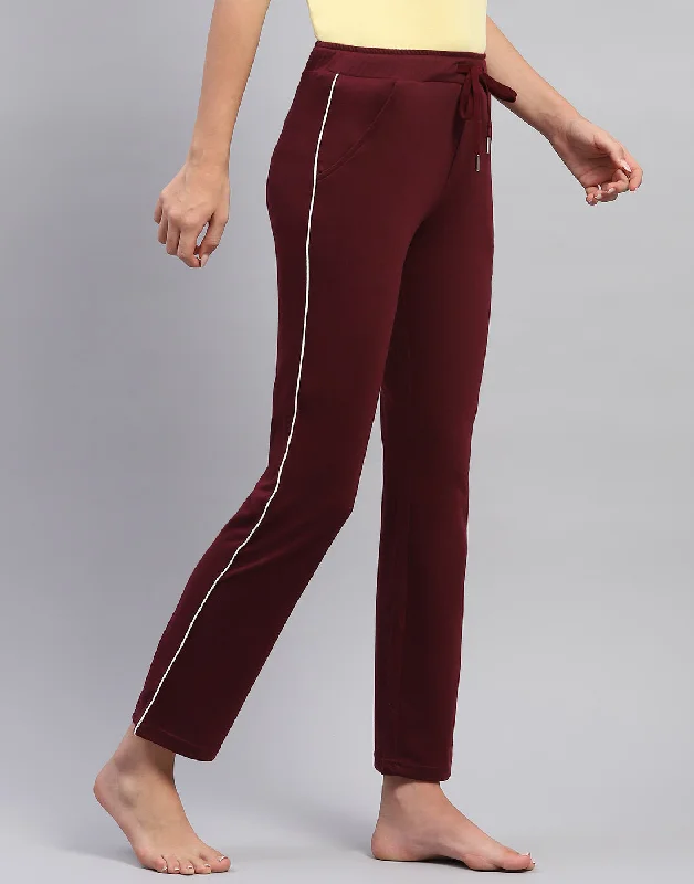 Women Maroon Solid Regular Fit Lower